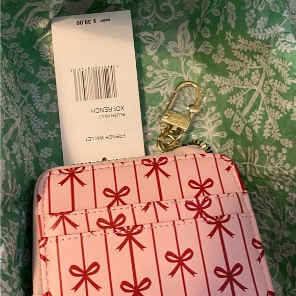 Betsey Johnson Pink and Red Bow Wallet with Gold Heart - Picture 2 of 5